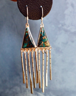 "Intelligent Life" Earrings. Morenci & Sterling Silver Fringe P53