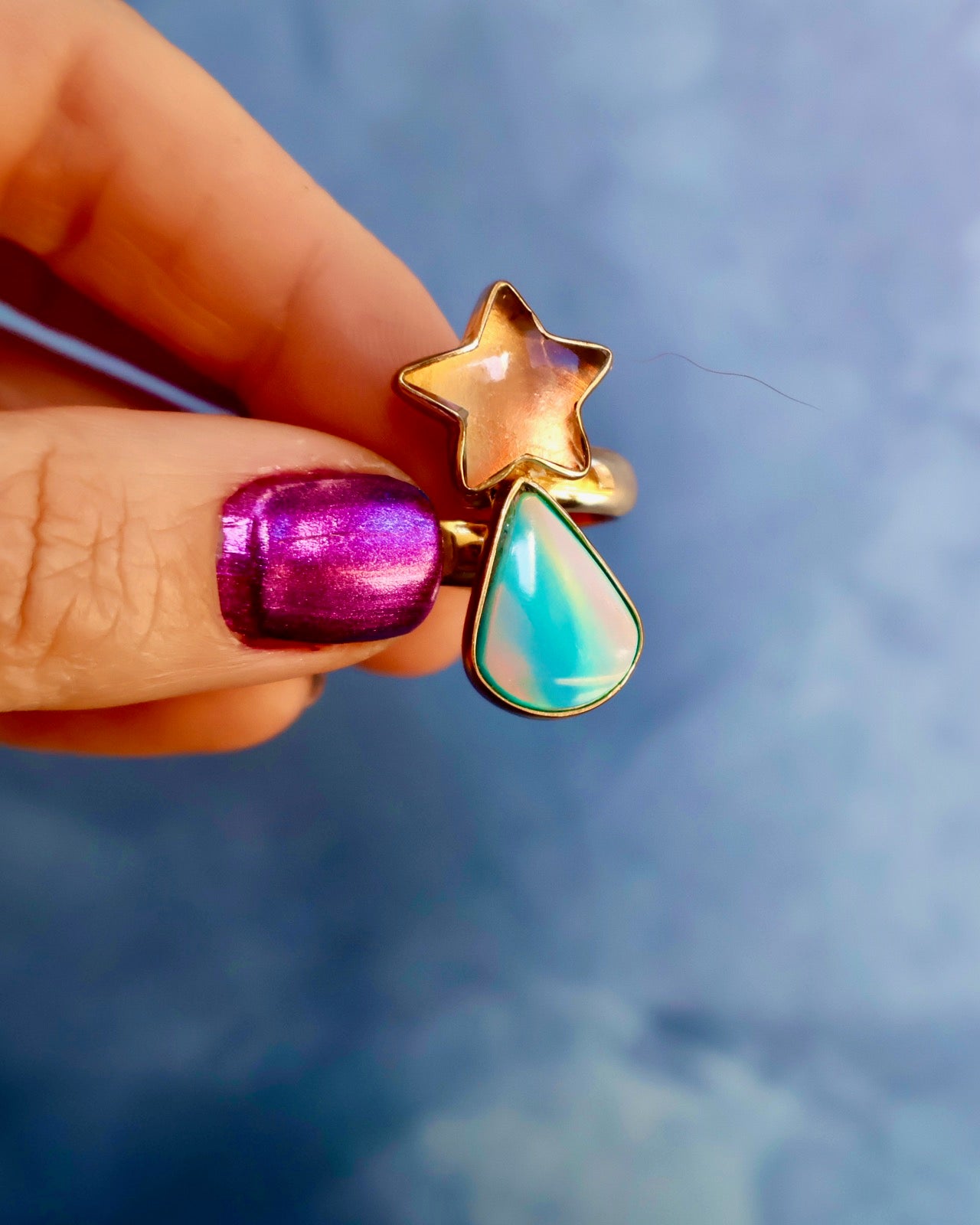 "Shooting Star" Ring Aurora Opal & Gold Alchemia. Adjustable P56