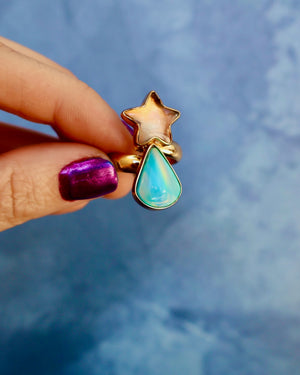 "Shooting Star" Ring Aurora Opal & Gold Alchemia. Adjustable P56