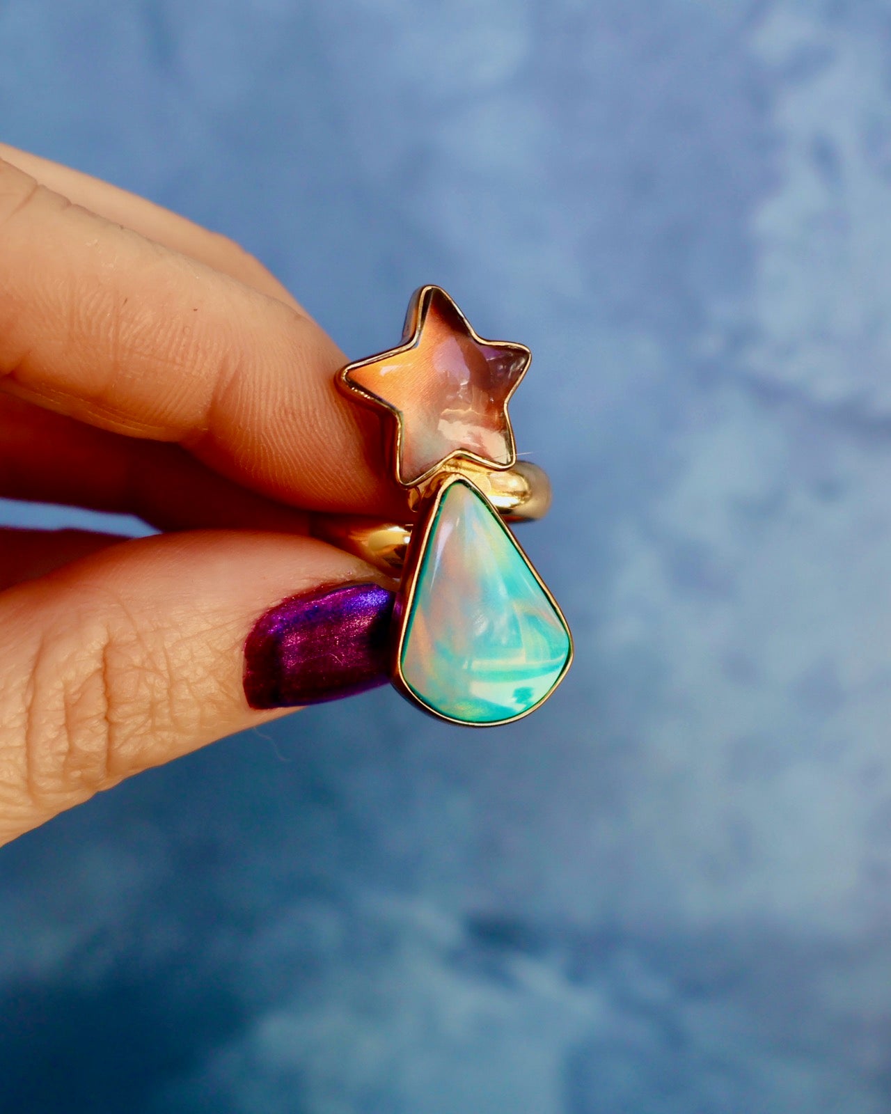 "Shooting Star" Ring Aurora Opal & Gold Alchemia. Adjustable P57