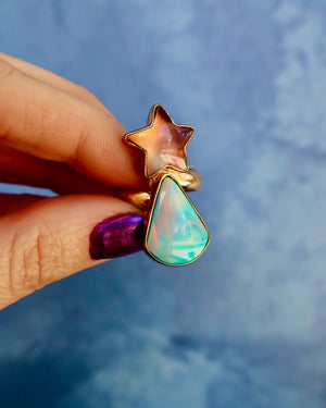 "Shooting Star" Ring Aurora Opal & Gold Alchemia. Adjustable P57