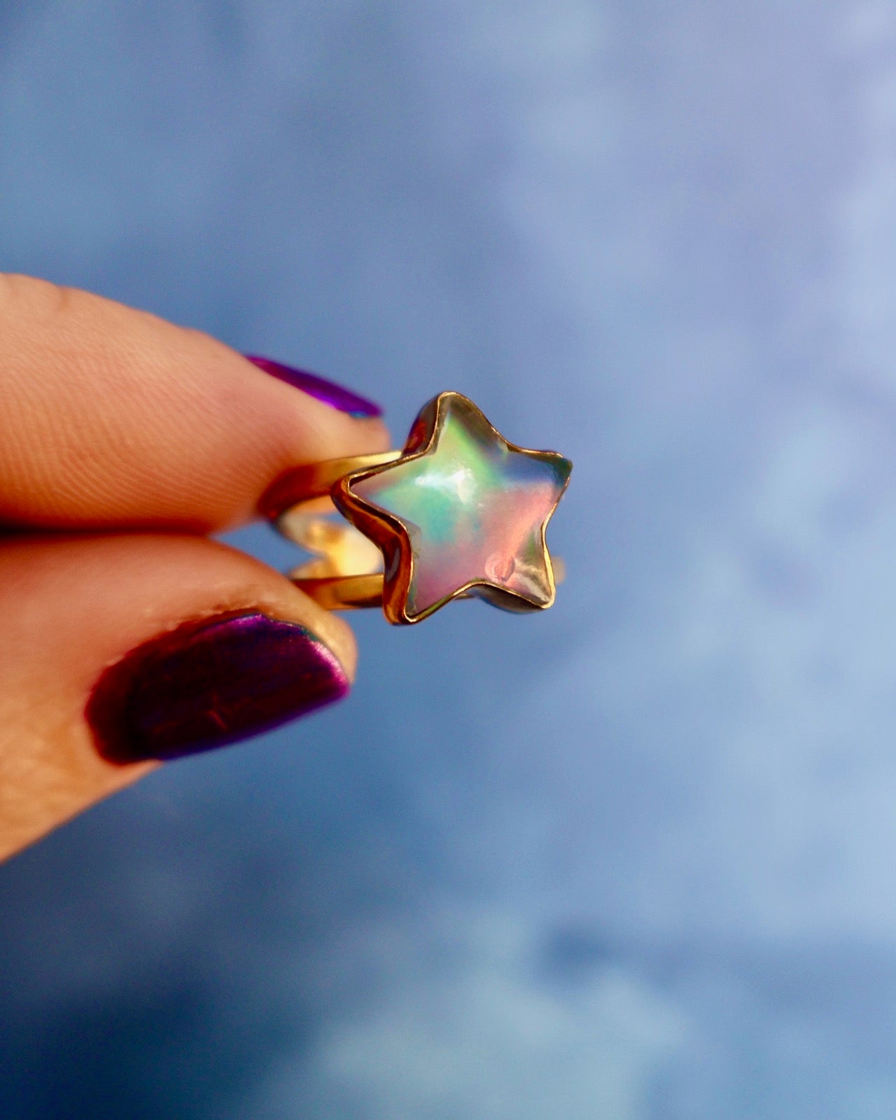 "Stargazer" Ring Aurora Opal & Gold Alchemia. Adjustable