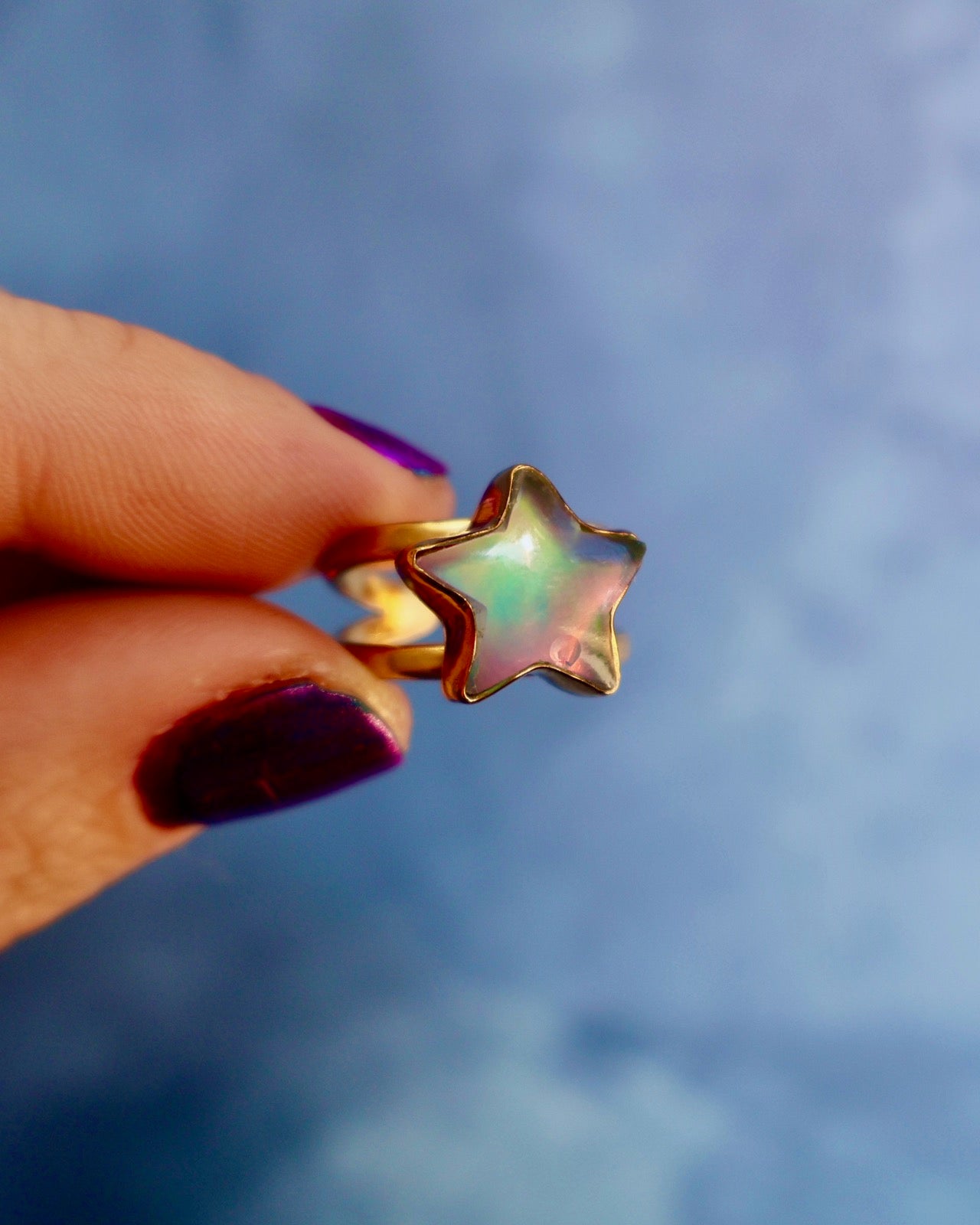 "Stargazer" Ring Aurora Opal & Gold Alchemia. Adjustable