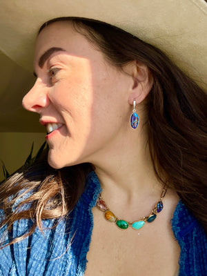 Purple Mojave Turquoise & Gold Alchemia with Gold Fill Huggie Earrings W39