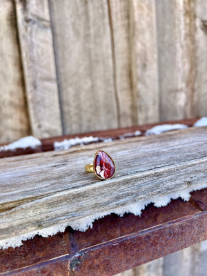 Red Agate & Gold Alchemia Adjustable Ring W5