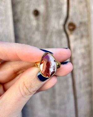 Red Agate & Gold Alchemia Adjustable Ring W6