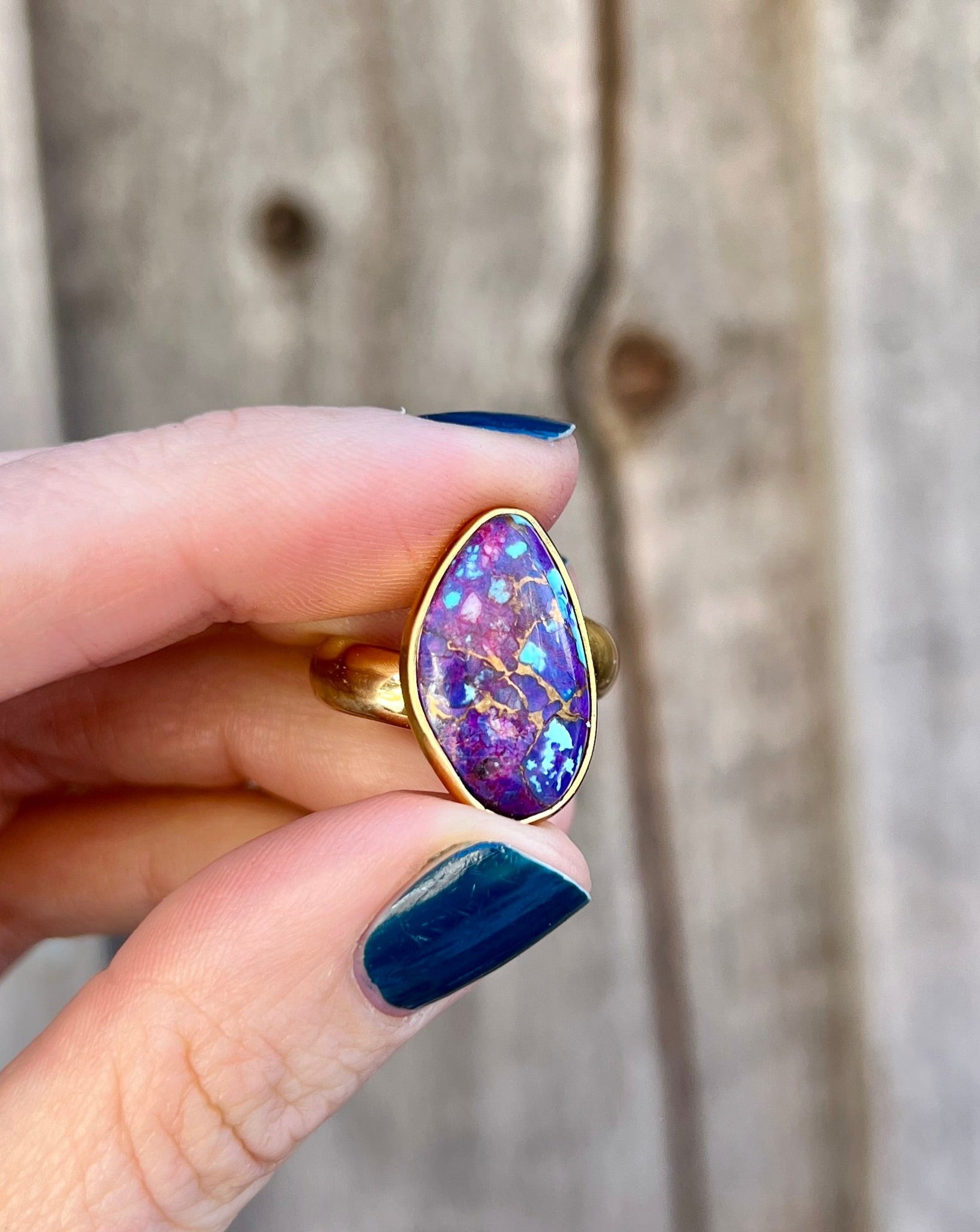 Purple Mojave Turquoise & Gold Alchemia Adjustable Ring W7