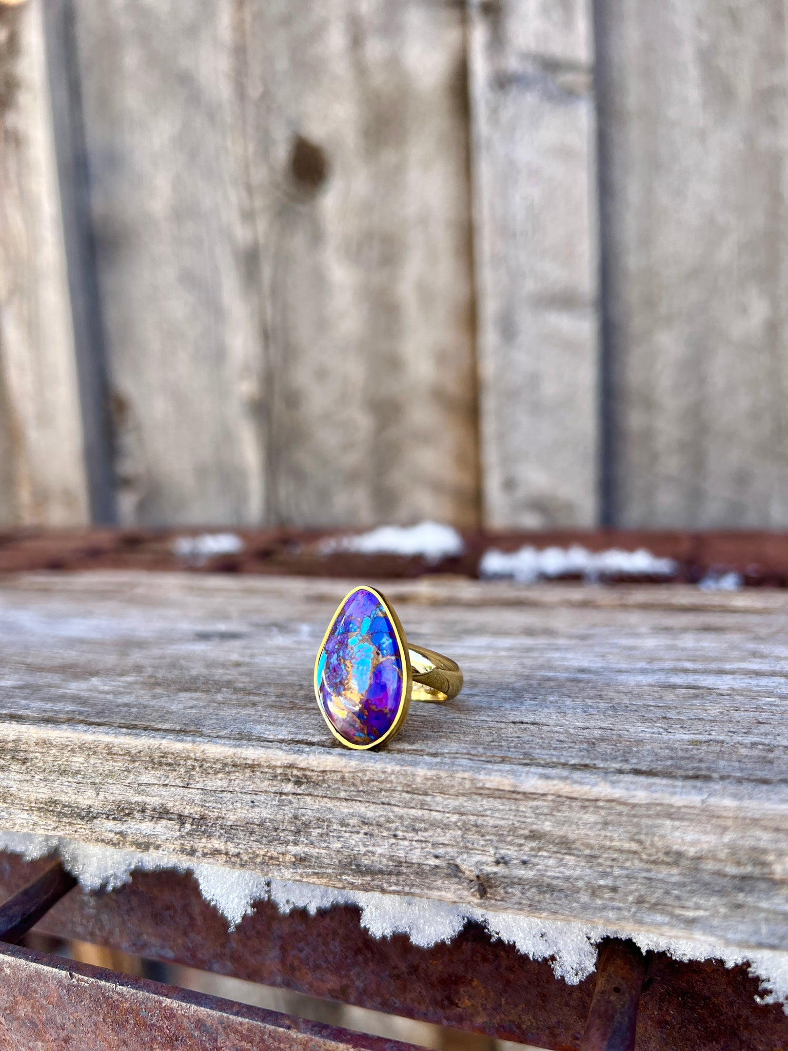 Purple Mojave Turquoise & Gold Alchemia Adjustable Ring W8