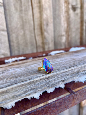 Purple Mojave Turquoise & Gold Alchemia Adjustable Ring W8