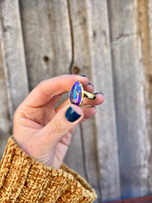 Purple Mojave Turquoise & Gold Alchemia Adjustable Ring W8