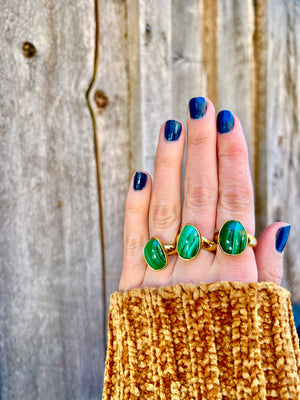 Malachite & Gold Alchemia Adjustable Ring W11