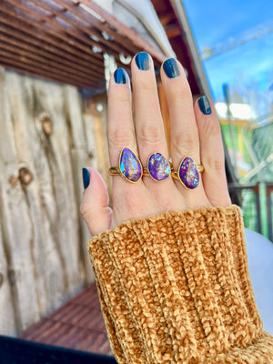 Purple Mojave Turquoise & Gold Alchemia Adjustable Ring W7