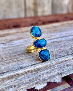 Triple Stone Kyanite & Gold Alchemia Adjustable Ring W26