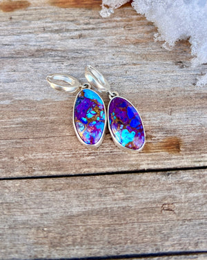 Purple Mojave Turquoise & Sterling Silver Huggie Earrings W38