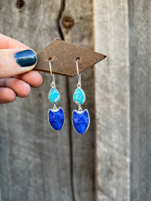 White Water Turquoise & Lapis Coyote Earring in Sterling Silver #95
